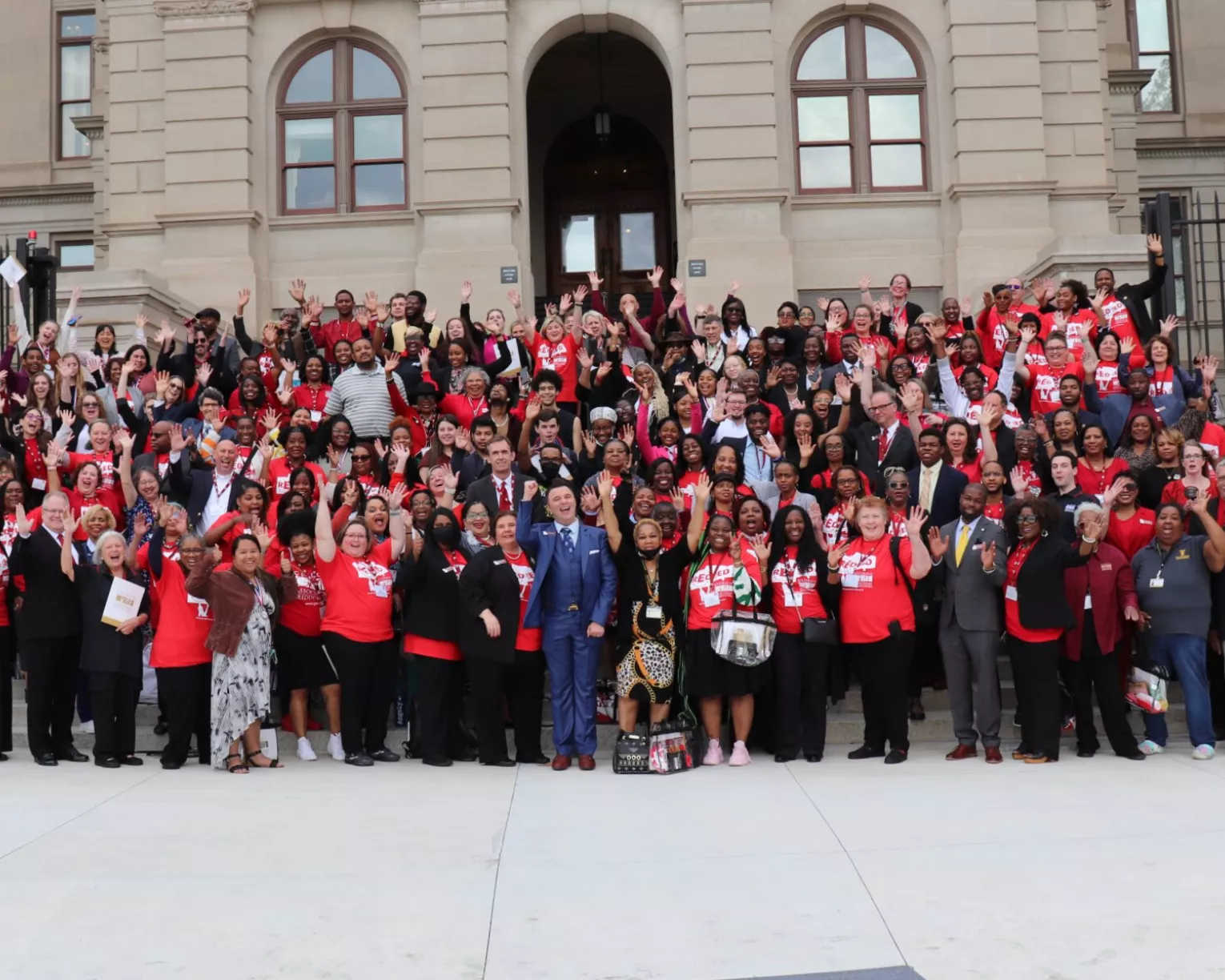 GAE members stand on the steps of the Gold Dome.