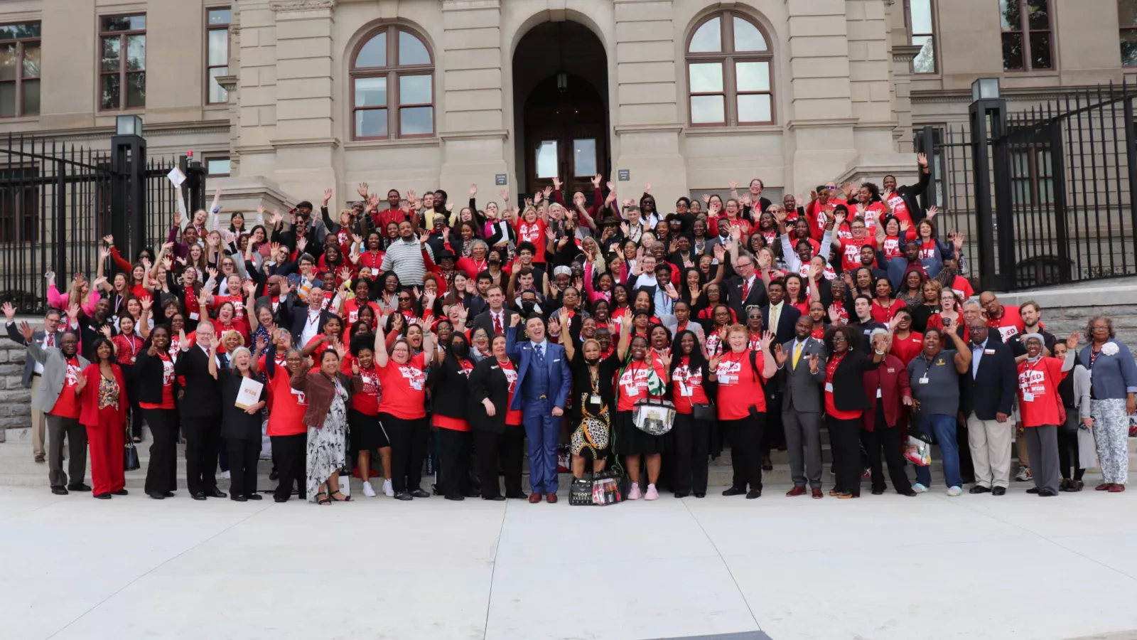 GAE members stand on the steps of the Gold Dome.