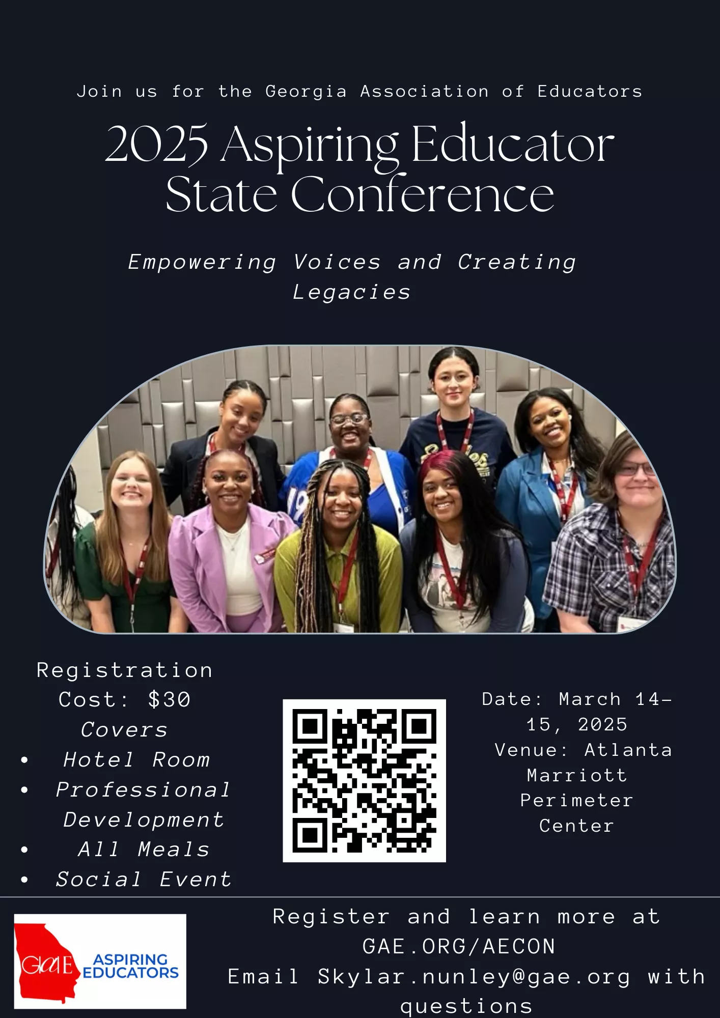 flyer showing students from last year's conference and the details for this year's conference