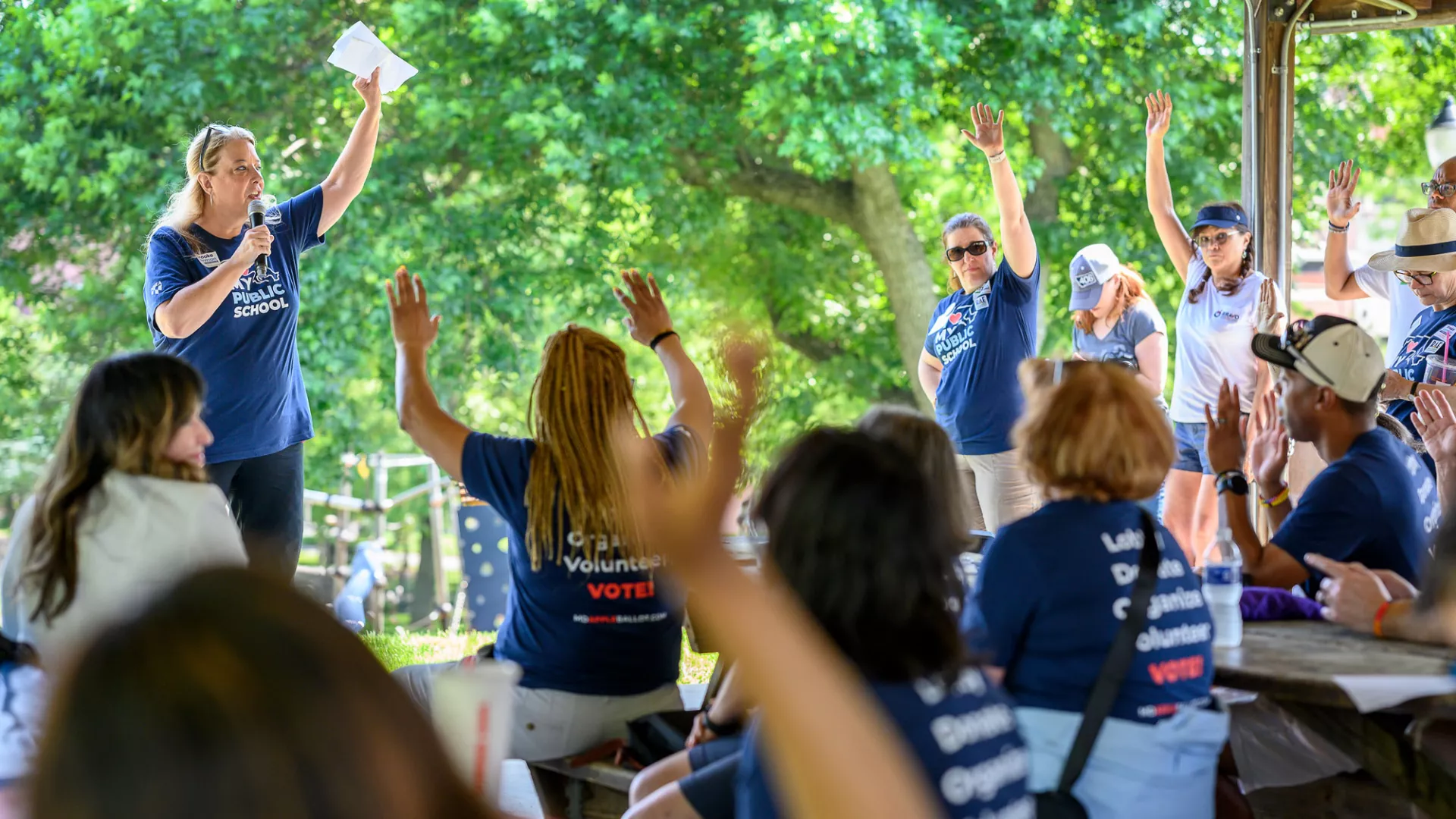 Group of educators at an election rally