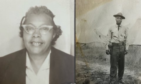 Black and white side-by-side photo of African American couple.